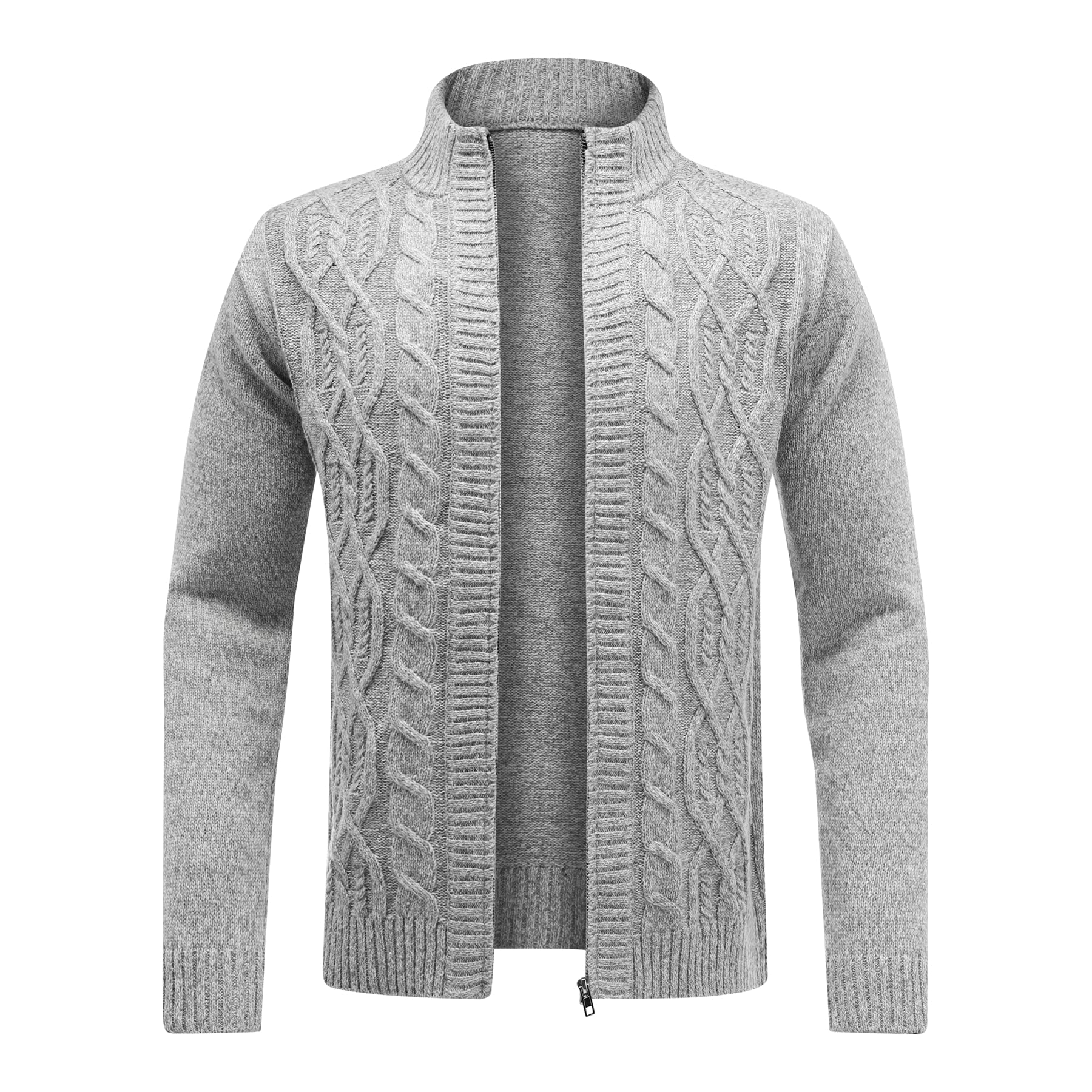 allthemen Men's Cardigan with Zip Cardigan Chunky Knit with Stand-Up Collar-picture-25