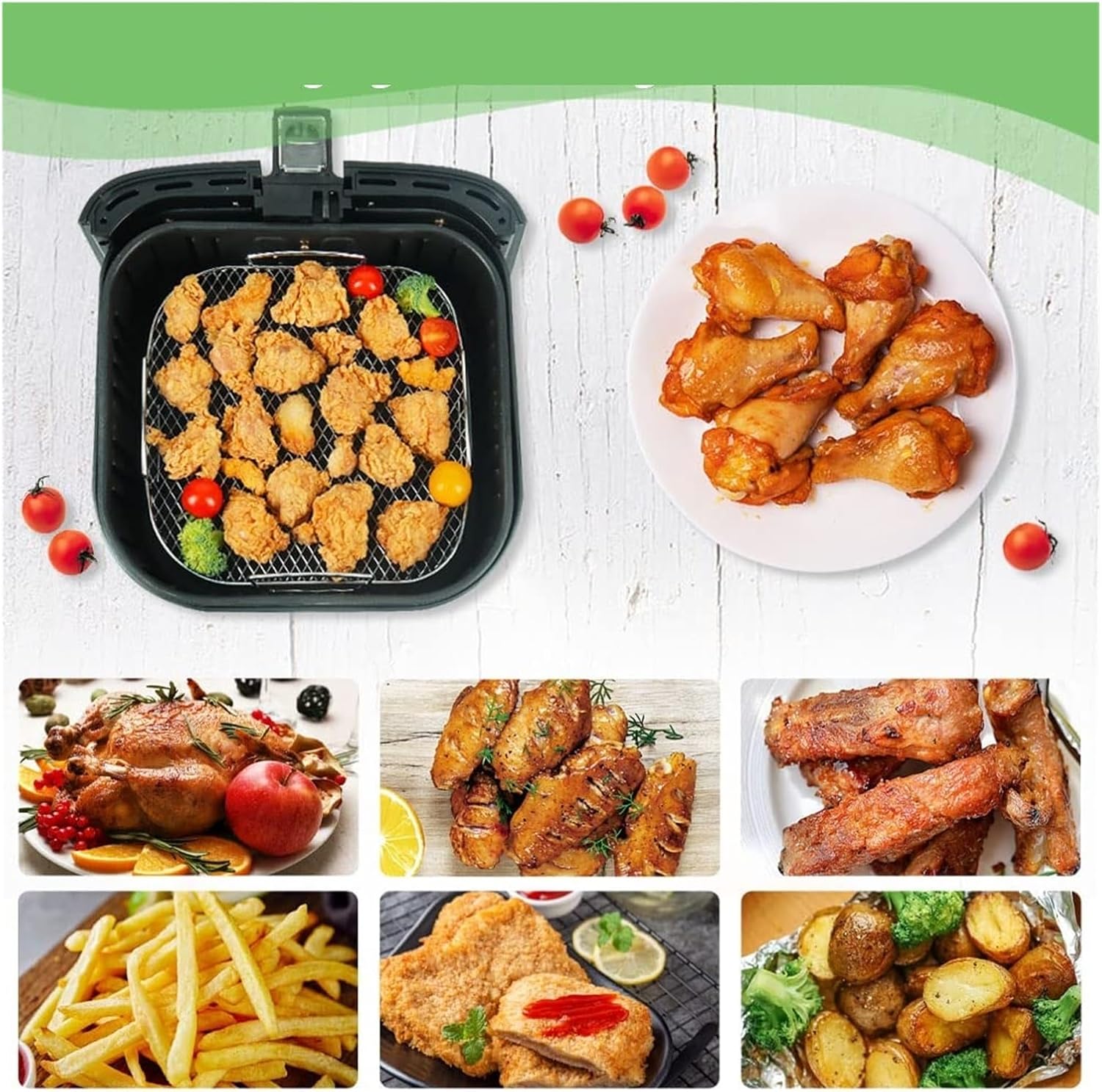 Compatible For Air Fryer Baking Rack Square/Round/Rectangle Oven Grill Racks Airfryer Accessories(Ssquare B)