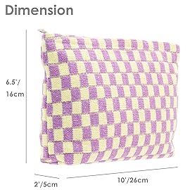 PAZIMIIK Knitted Checkered Makeup Bag Large Zipper Make Up Accessory Pouch for Purse Cosmetic Brush Bag for Travel Essential,Purple