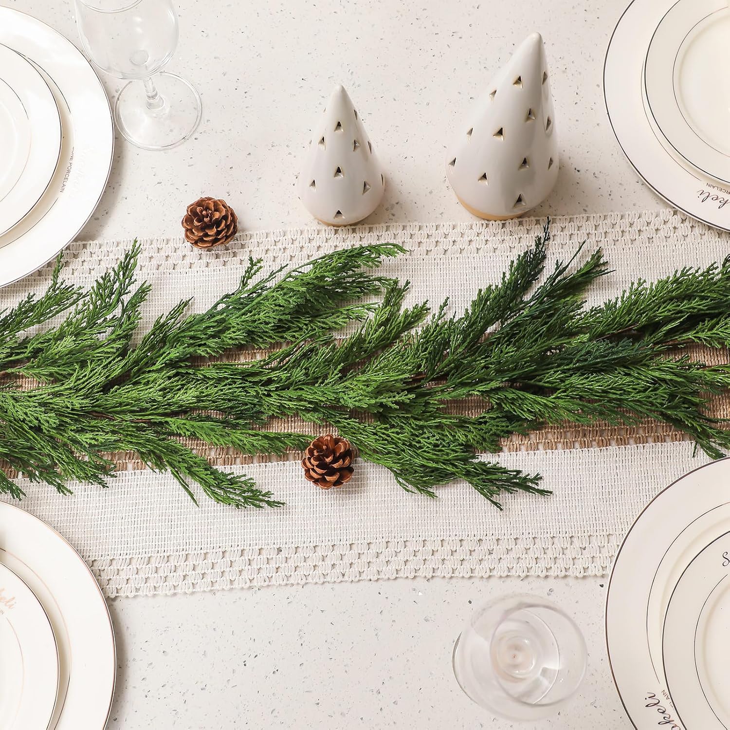 Jutom 2 PCS 6 ft Christmas Cedar Garland - Real Touch Cedar Needles Decorations Artificial Faux Holiday Greenery Garland for Seasonal Table, Mantel & Stair Decor