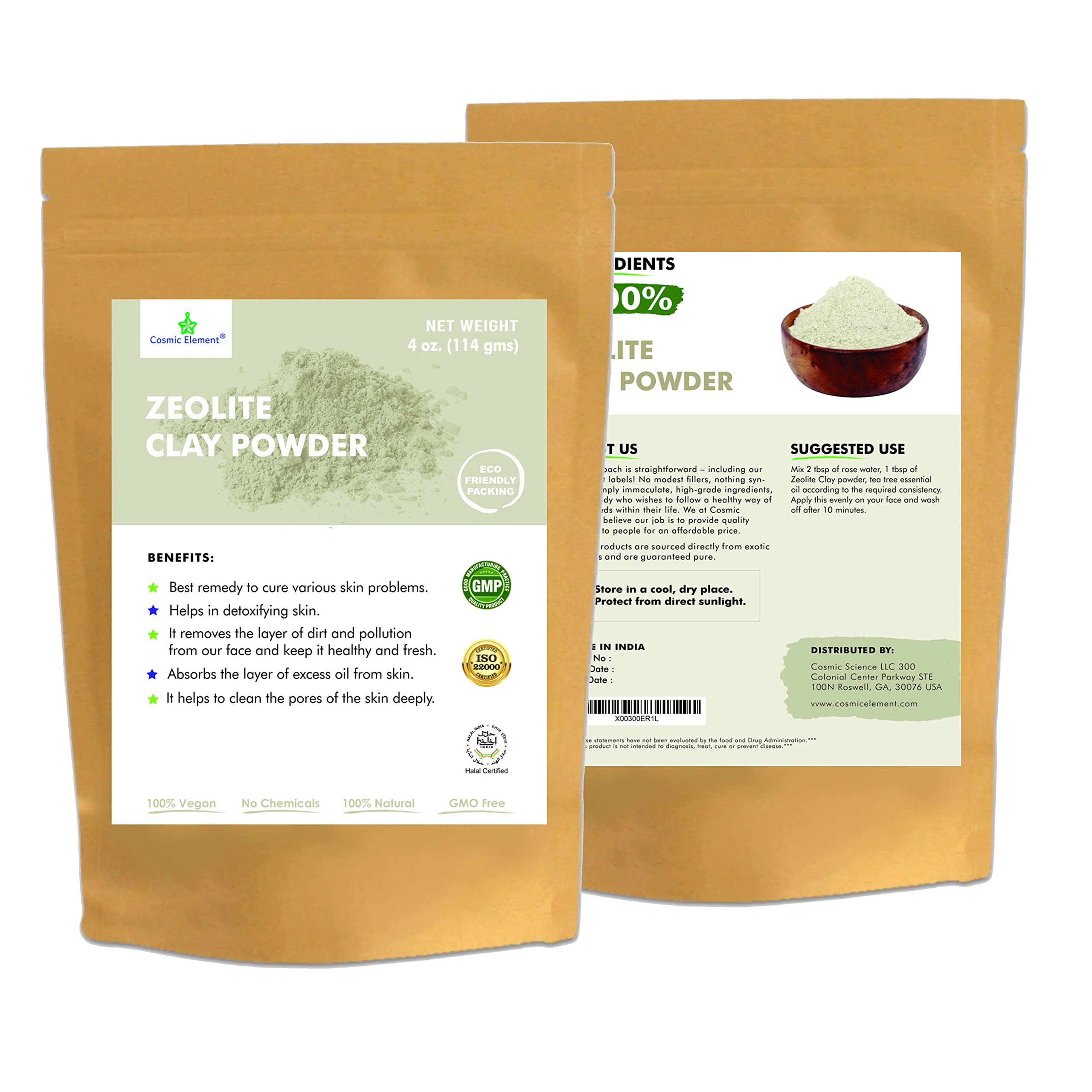 Cosmic Element Zeolite Clay Clay Powder, Vegan Clay , Healing Clay for Face Mask Skin Care Detox, Clay Mask for Blackheads and Pores, 4 ounce (4 oz)