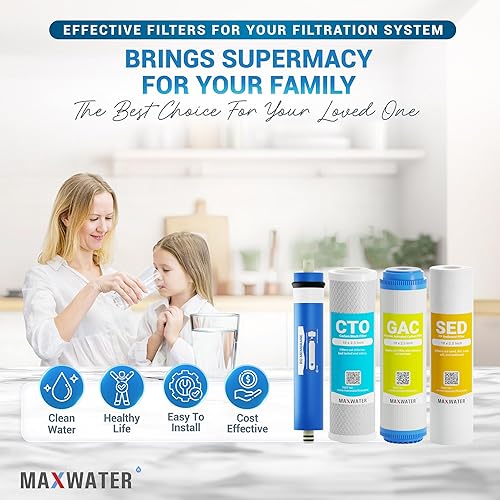 Miniatura 6 de Max Water Juego de filtros de repuesto para sistema de filtro de agua de ósmosis inversa estándar de 5 etapas, filtros de membrana de ósmosis