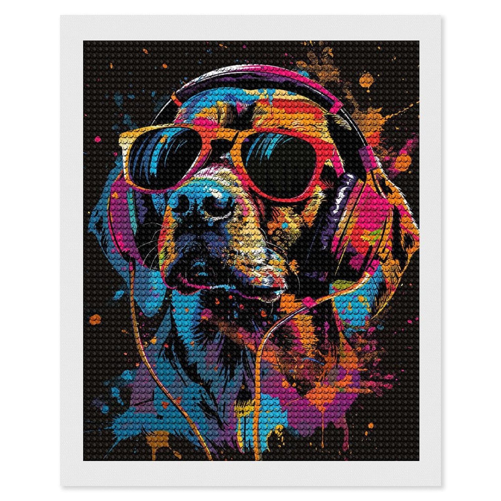 Junmoney Beagle Colorful Diamond Painting Set 16"x20", Holiday Gift Idea, for Creative Relaxation, Fun Craft Experience, Vintage Style Decor