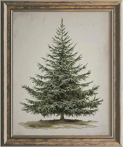 Generic Impresión vintage de árbol de Navidad, 11 x 14 pulgadas sin marco, oscuro, acabado mate, estilo botánico rústico, perfecto para sala de