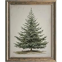 复古圣诞树印花,质朴的冬季树木艺术,8x10 英寸无框
