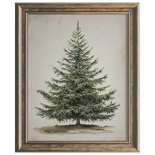 Vintage Christmas Tree Print, Rustic Winter Tree Art, 8x10 inch