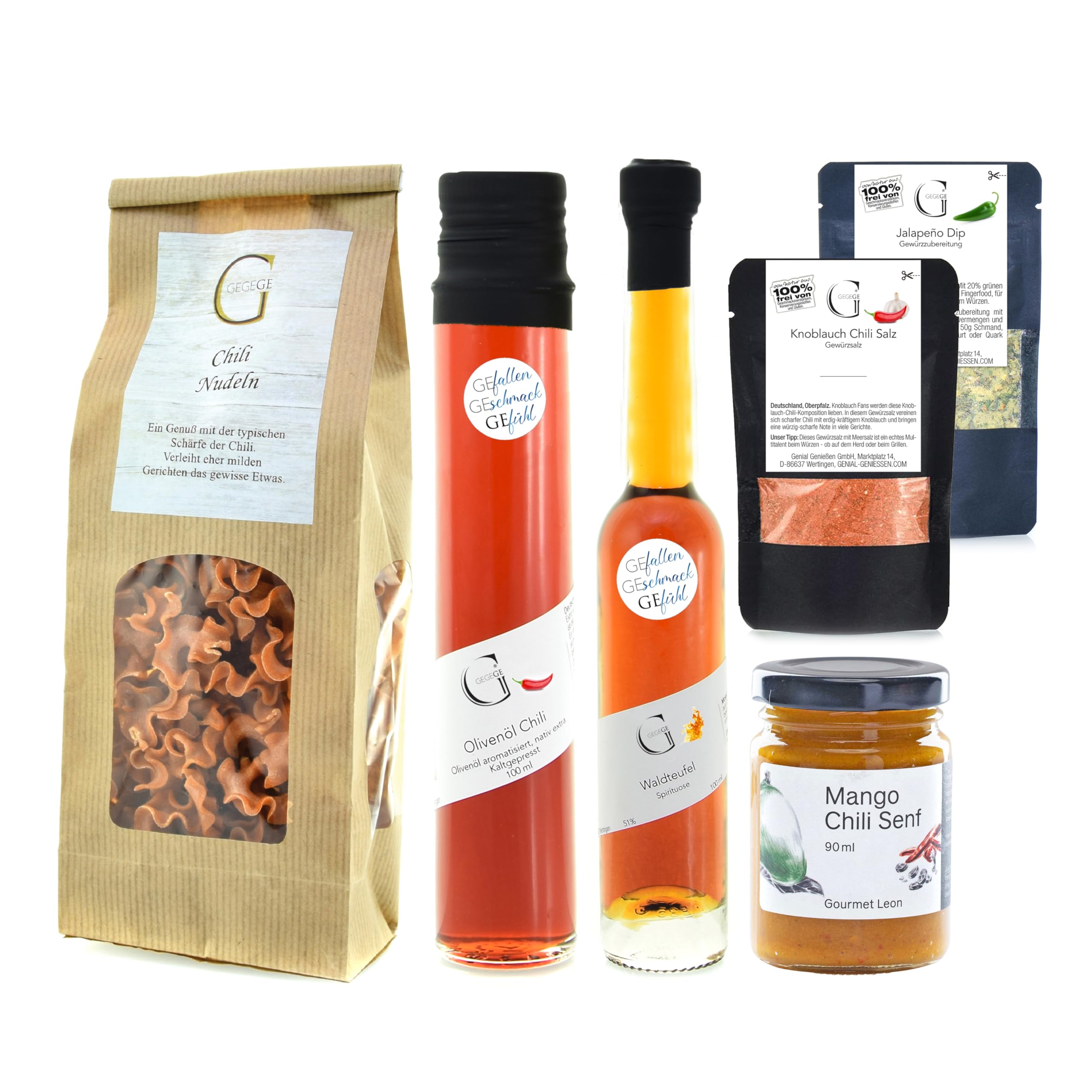GeGeGe Geschenk-Set FEURIGER GENUSS/Geschenk-Idee für Männer und Frauen die es scharf mögen/Geschenkkorb - feinste Delikatessen zum Verschenken/Feinkost-Spezialitäten Präsent-Korb zum Geburtstag