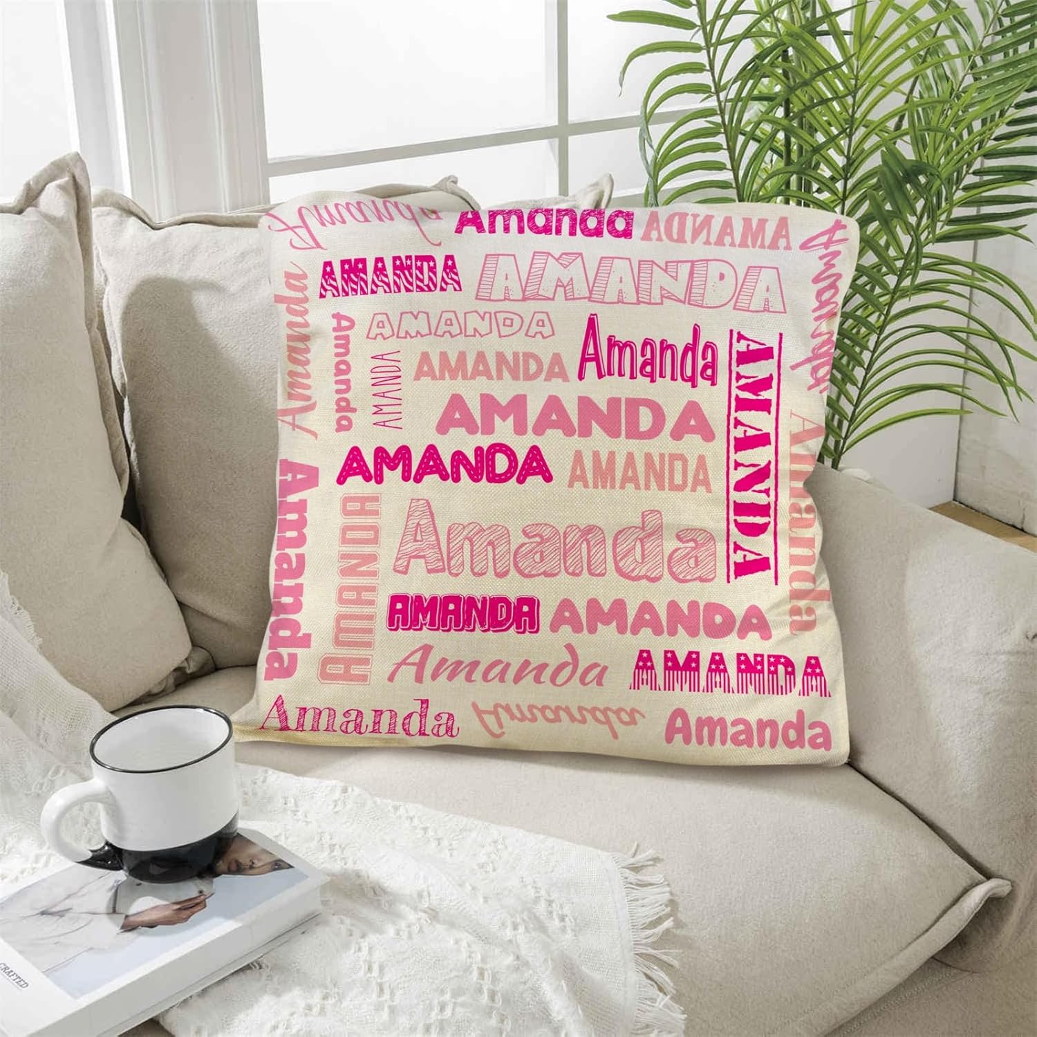 Custom Pillow Case with Name, One-Sides Personalized Make a Name Pillow Gifts for Mom Dad Friends, Customized Throw Pillowcase Cushion Covers for Couch Bed Sofa, Made in USA 18" x 18" Pink - Image 6