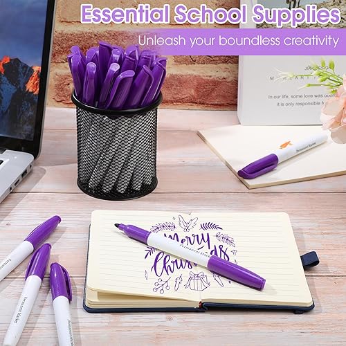 Miniatura 7 de Ctosree Paquete de 40 marcadores permanentes morados a granel, juego de marcadores permanentes de punta fina, funciona en plástico, madera, piedra,