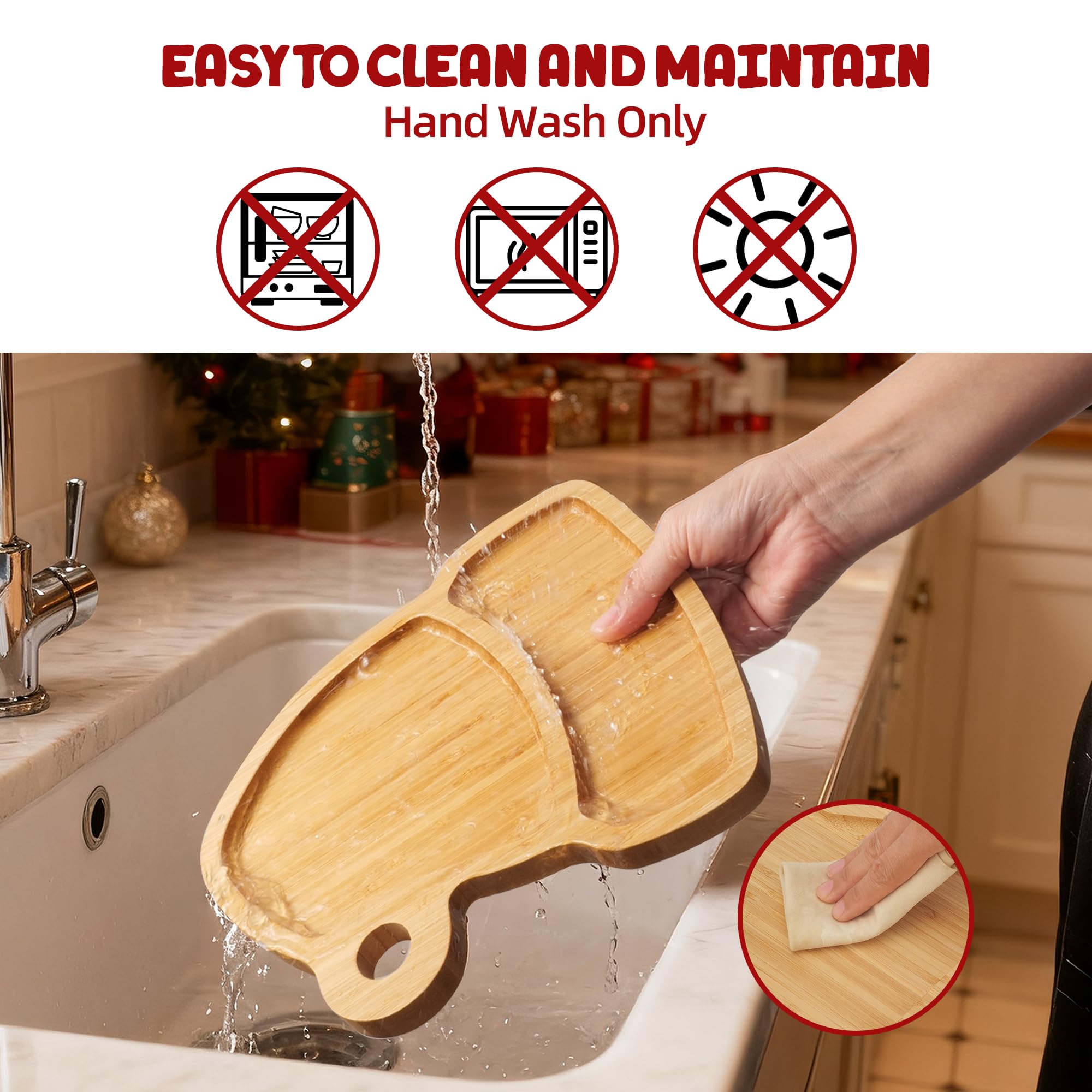 Piccolo Vassoio Natalizio in Bambù a Forma di Cappello di Natale – Piatto da Portata per Biscotti, Dolci e Decorazioni Festive