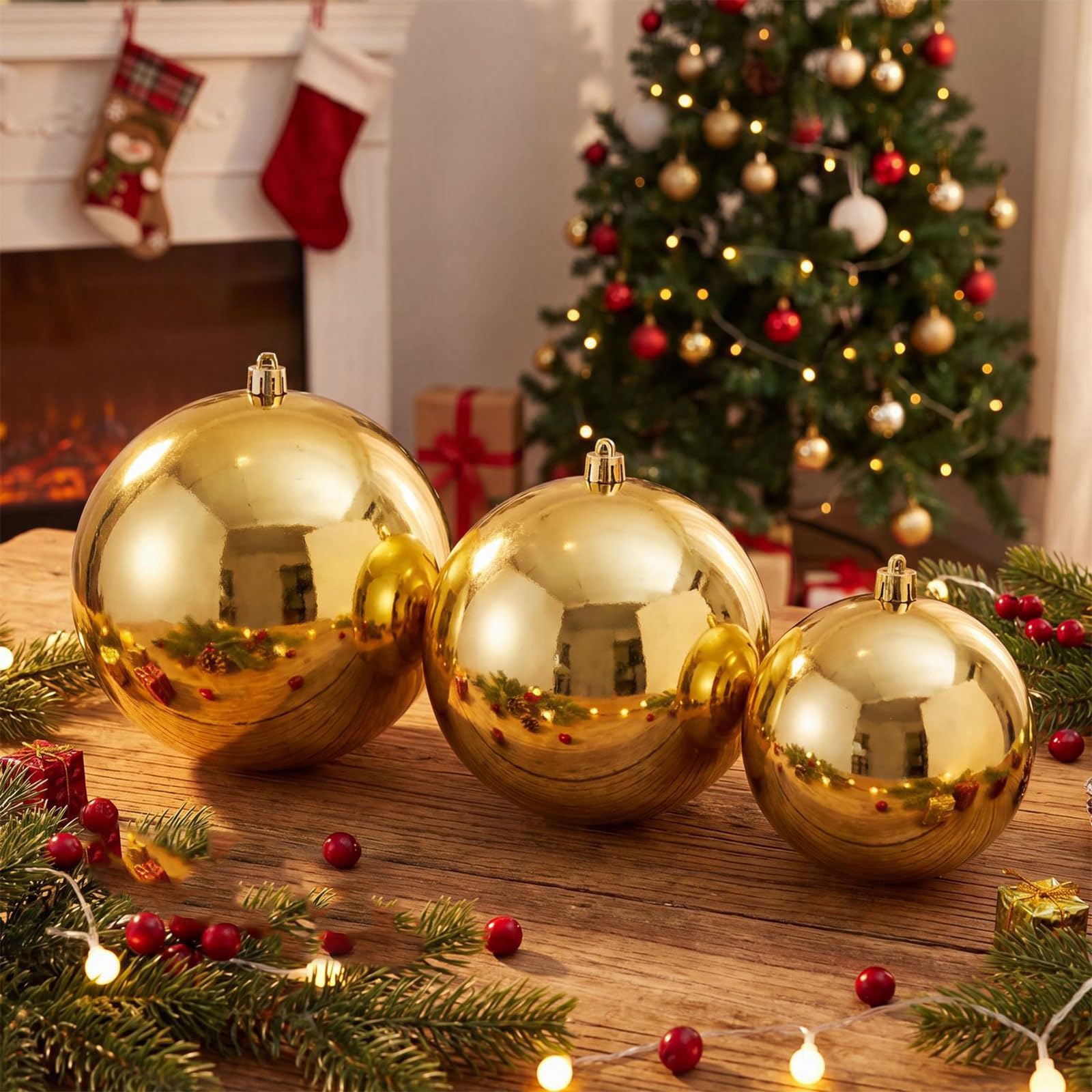 Palline di Natale ornamentali scintillanti lucide dorate per albero di Natale, ghirlande, caminetti, vetrine, decorazioni per albero di Natale