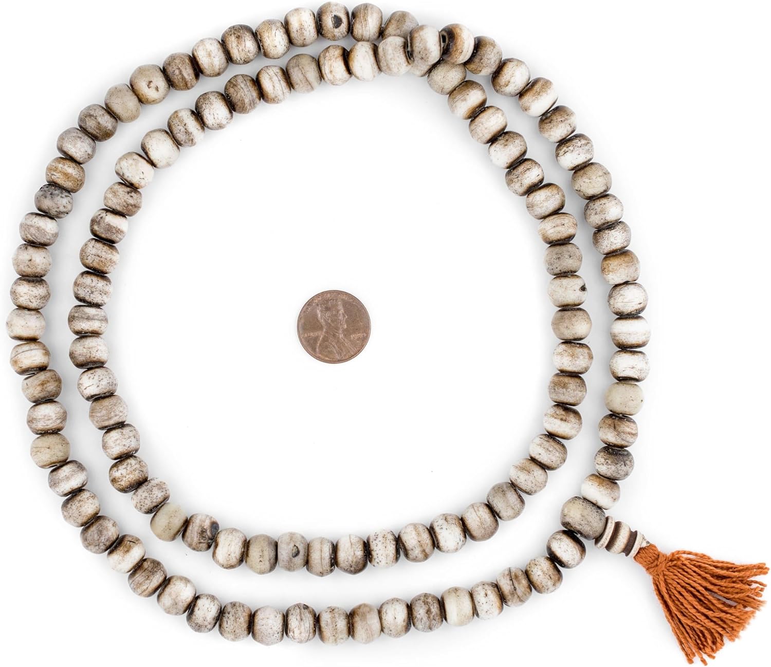 The Bead Chest 108 10mm Grey Bone Mala Beads - Handmade Fair Trade Nepal Prayer Rosary Beads Necklace for Mediation, Yoga, Jewelry Making, Crafts