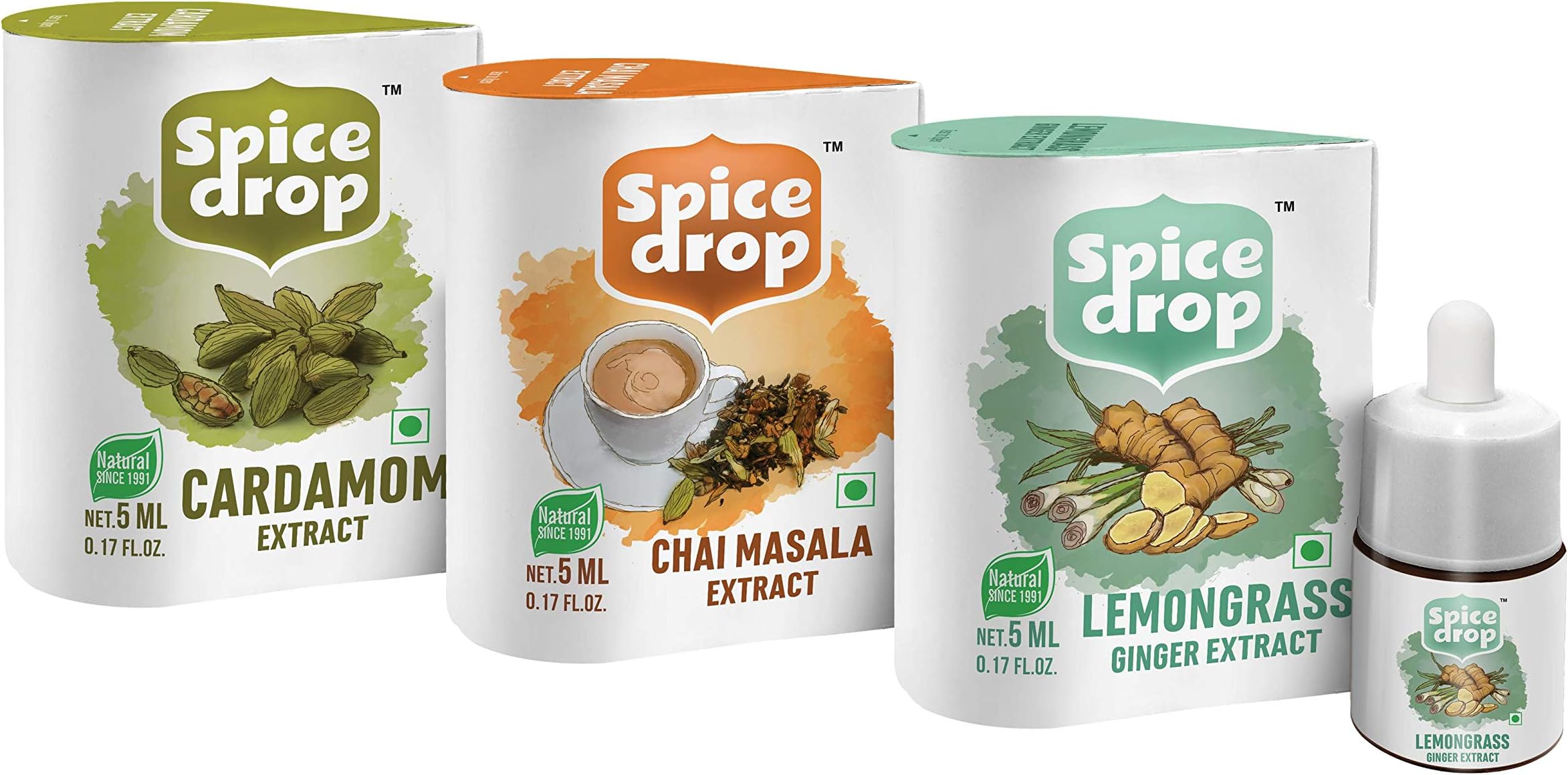 - Spice Drop Combo Of Chai Masala, Lemongrass & Cardamom | Extract for Chai Tea, Soups & Desserts | 5Ml(3 X 180 Drops)