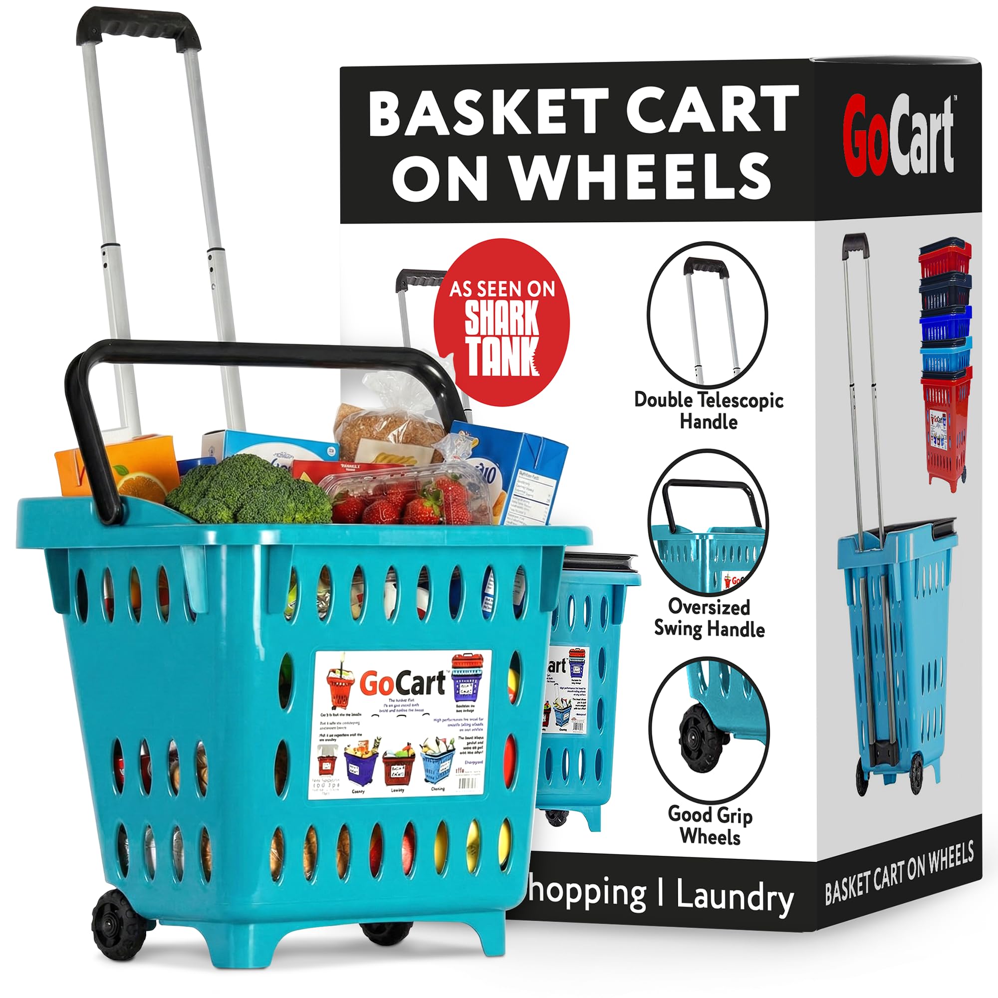 dbest products Gocart, Teal Grocery Shopping Basket Rolling Laundry Cart