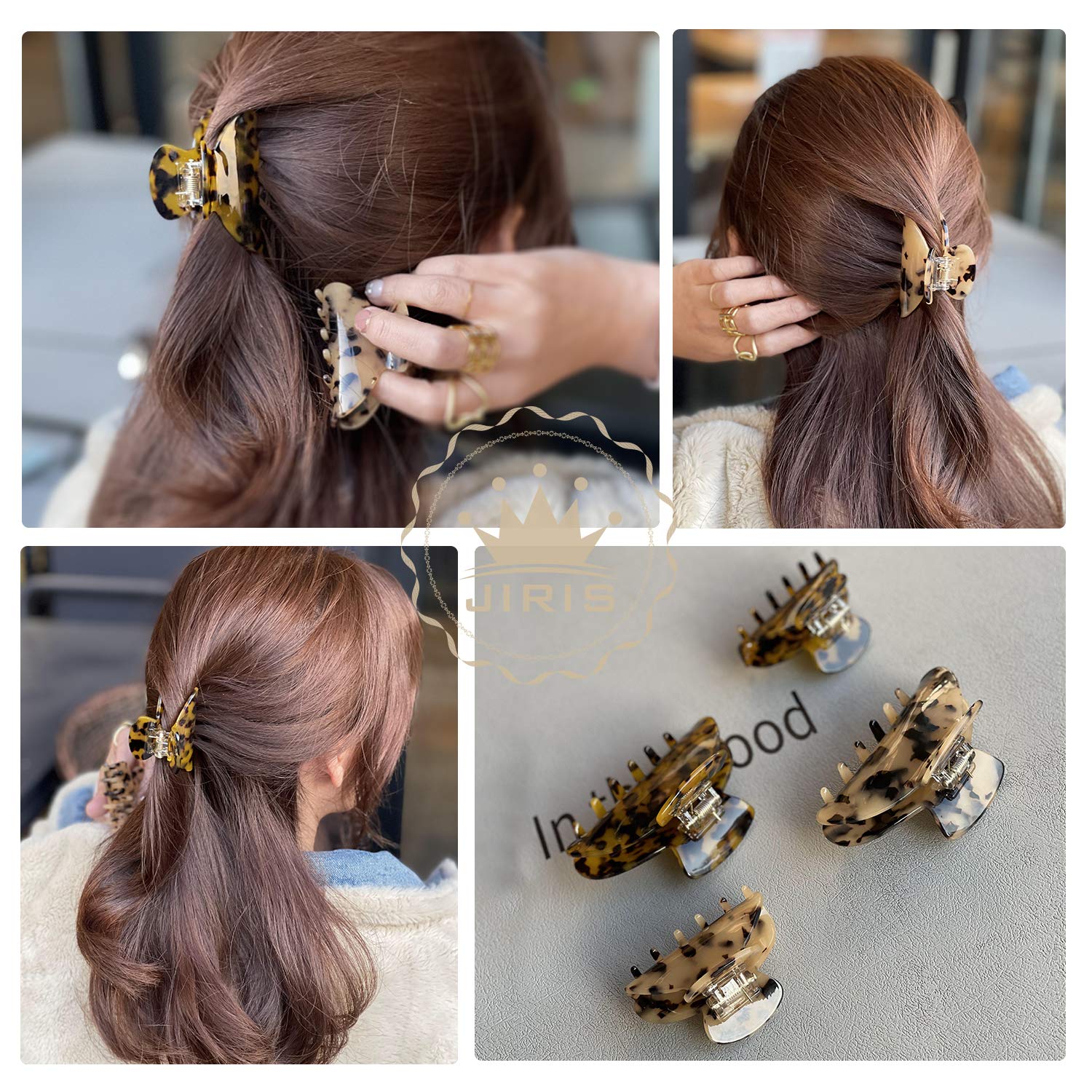 JIRIS 2PCS 2.75 inches Hair Claw Banana Clips tortoise Barrettes Celluloid French Design Barrettes celluloid Leopard print Small Fashion Accessories for Women Girls(SET4) : Everything Else