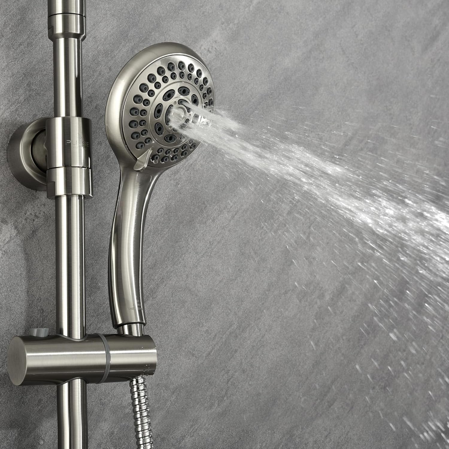 PULSE ShowerSpas 7001-BN Riviera Shower System with 8" Rain Showerhead, 3 Body Sprays, 5-Function Hand Shower, Brushed Nickel Finish