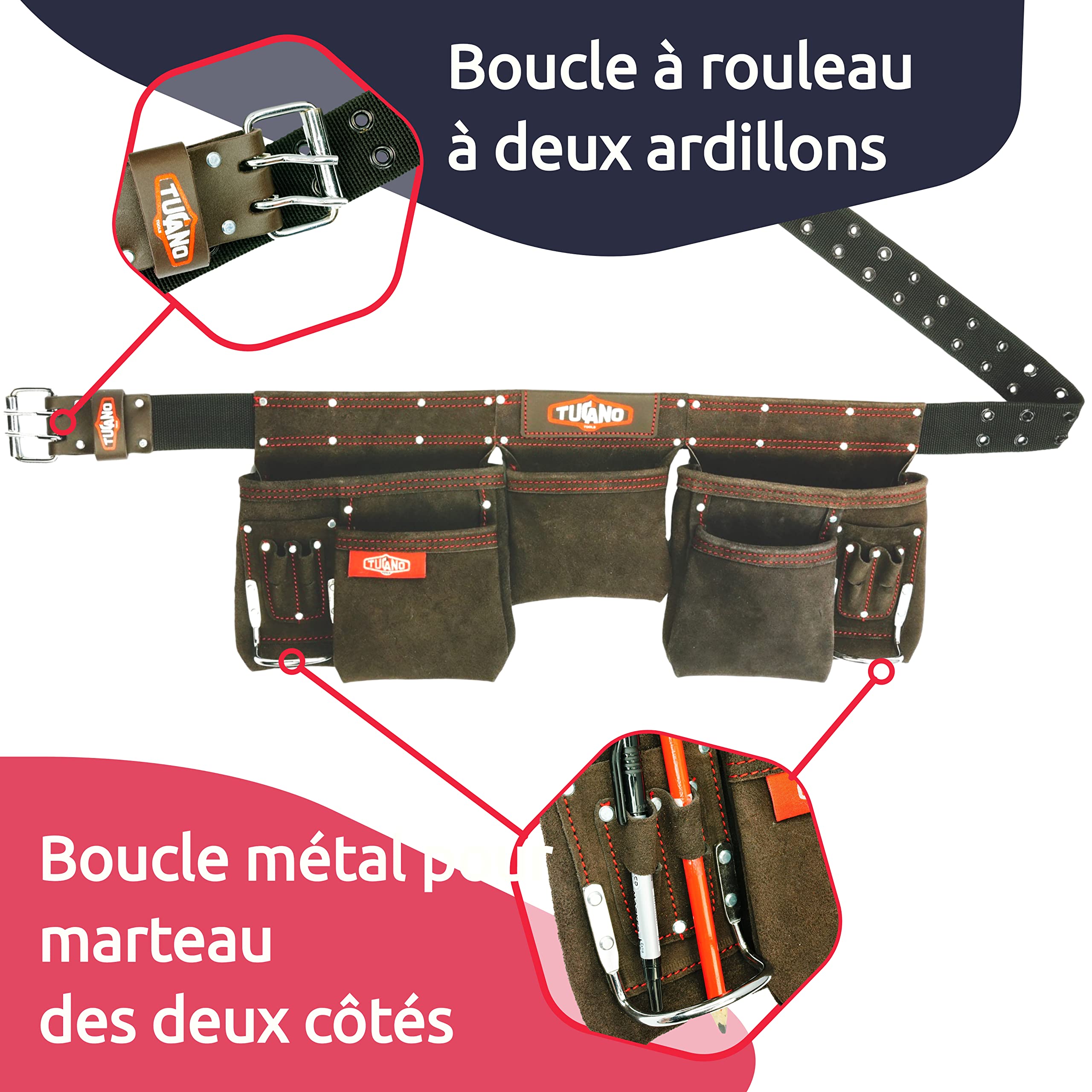 Ceinture à Outils en Cuir Pour Bricoleurs et Charpentiers. Ceinture Bricolage Parfaite Pour Electriciens. 12 Poches à Outils Pour Une Grande Capacité. Convient Aux Tailles S-XXL