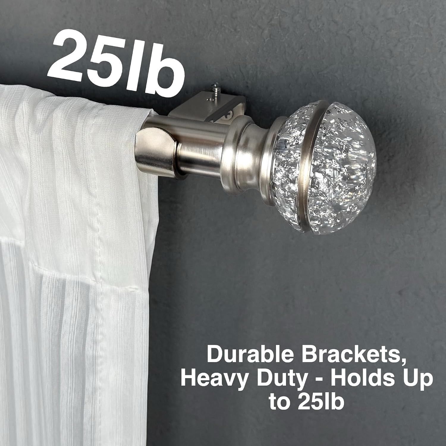Silver Curtain Rod for Windows 68 to 140 Inche, 1 Inch Telescoping Adjustable Length 72 to 144 Inch Curtain rods, Heavy Duty Decorative Window Treatment Rod for Patio Door with Translucent Finials
