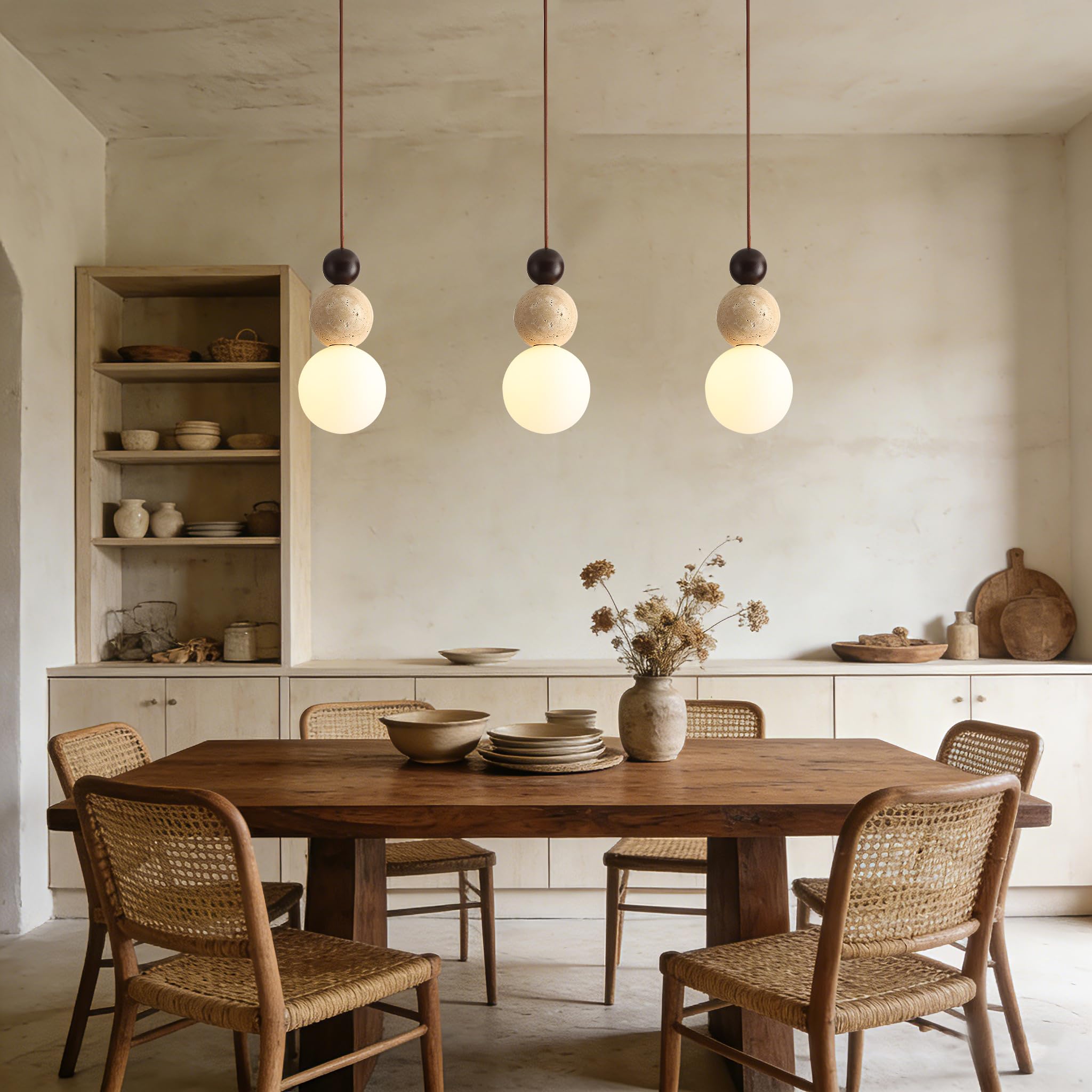Lampara Colgante de Piedra Caliza Amarilla Wabi Sabi Lámpara Japonesa Madera Y Piedra Esférica Decorativa Altura Ajustable Lamparas techo Moderna Para Dormitorio Comedor Sala Y Cocina