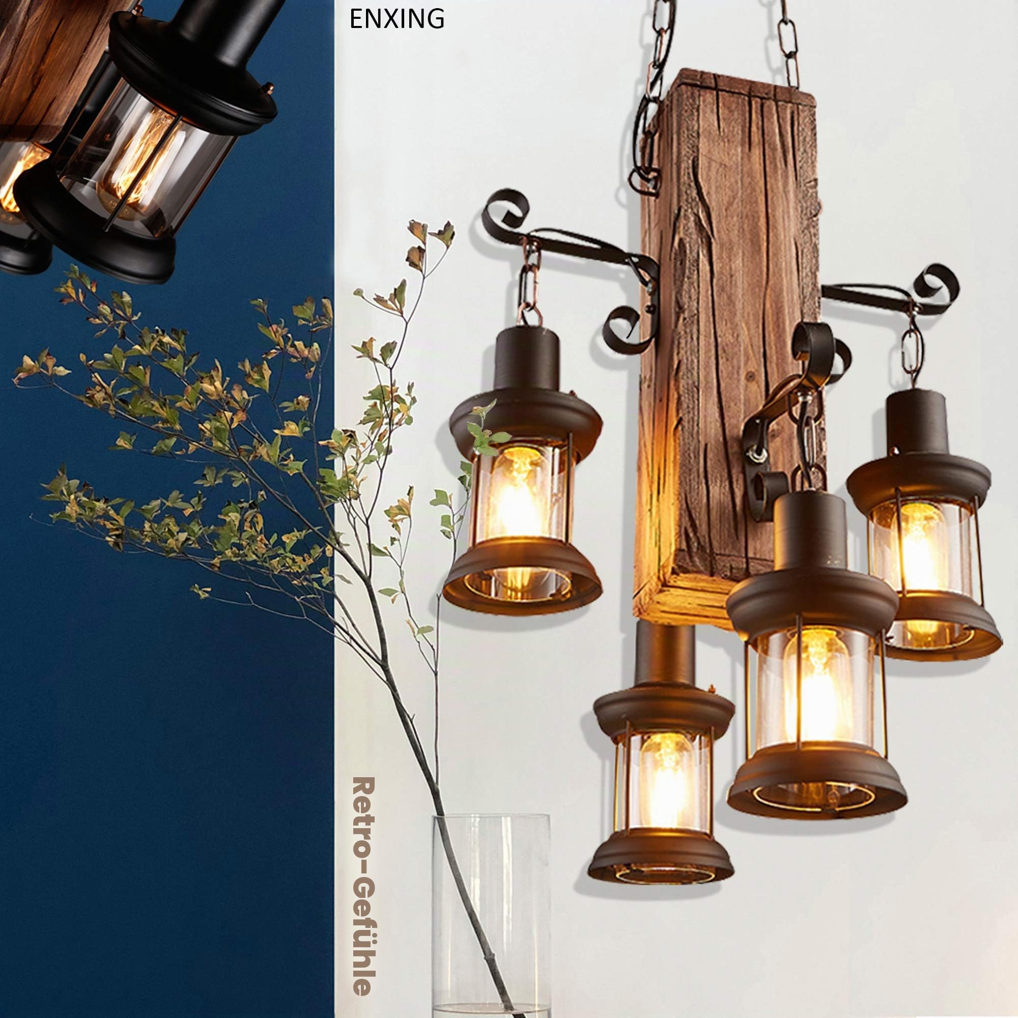 E27 Pendelleuchte Vintage Hängeleuchte Industrie Hängelampe Loft Holz Dekorative Aus Höhenverstellbar Retro Pendellampe Hölzerne Hängende Lampe Gastronomie Deckenleuchte Bar Wohnzimmer Kronleuchter