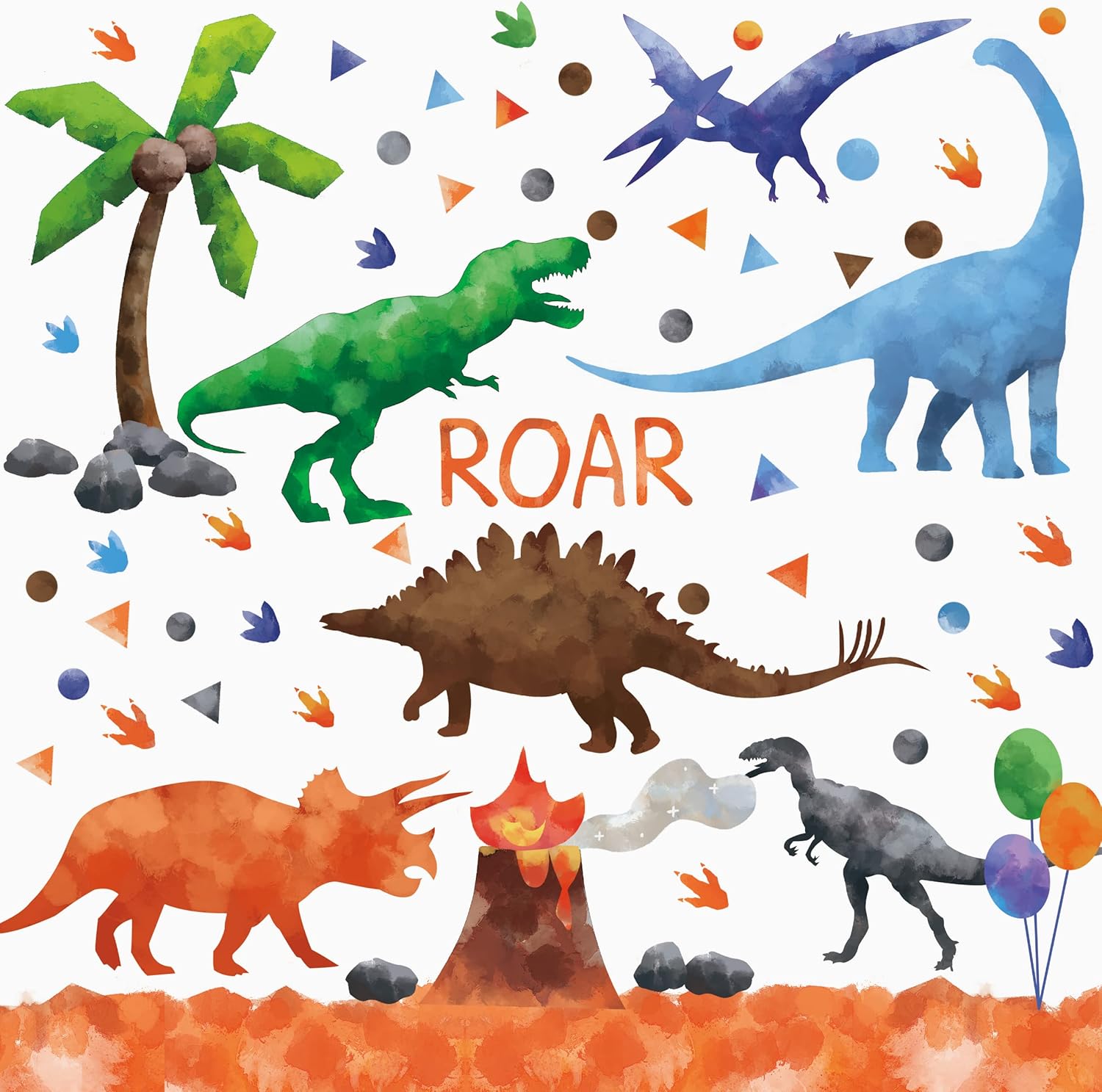 Watercolor Dinosaur Wall Decals Large Removable Dinosaur