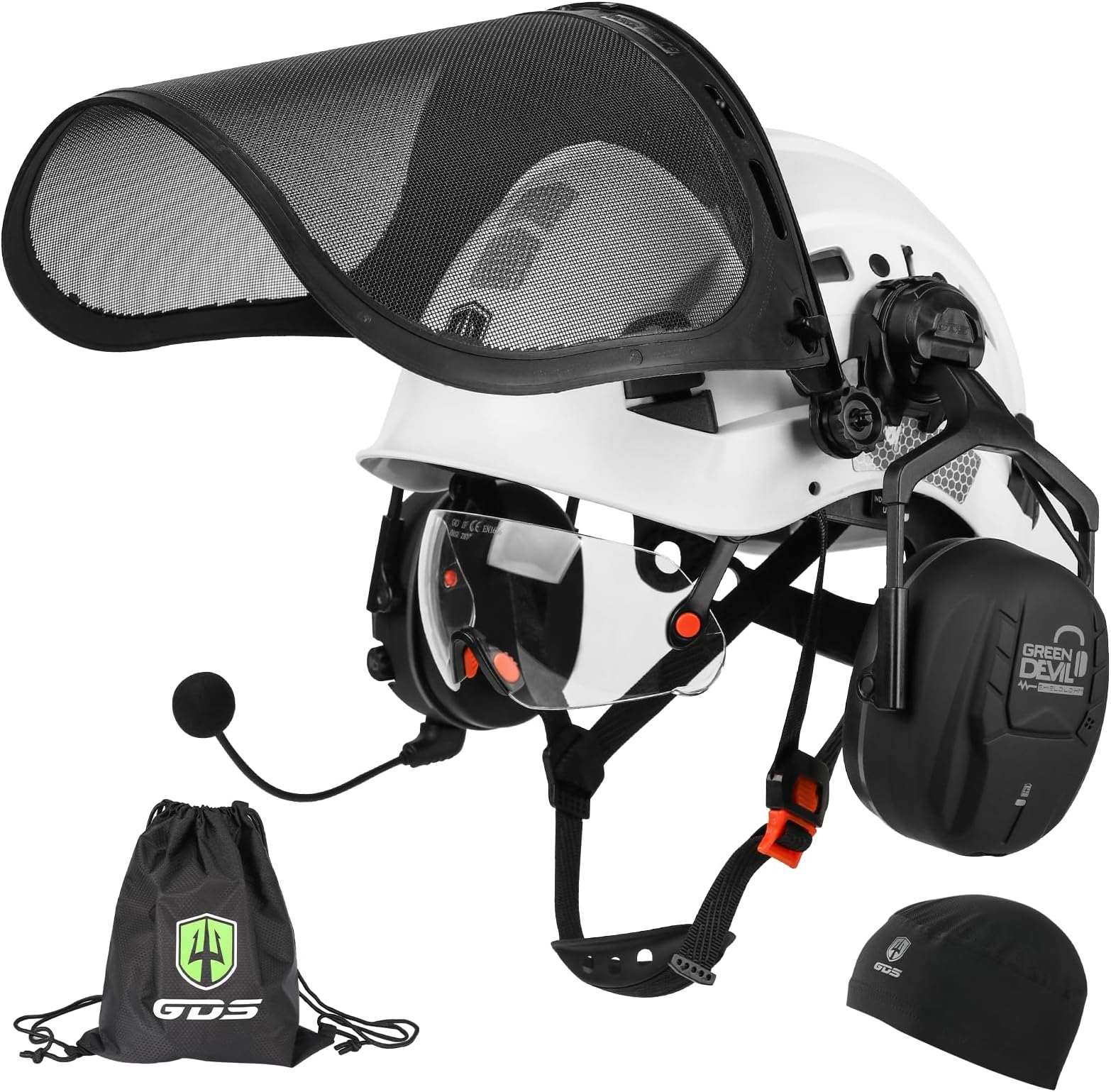 Forestry Chainsaw Safety Helmet with Bluetooth Ear Muffs Arborist Helmet Hard Hat with Built-in Visor Face Shield 5 in 1 System Logging Garden Work Hardhats for Men Women