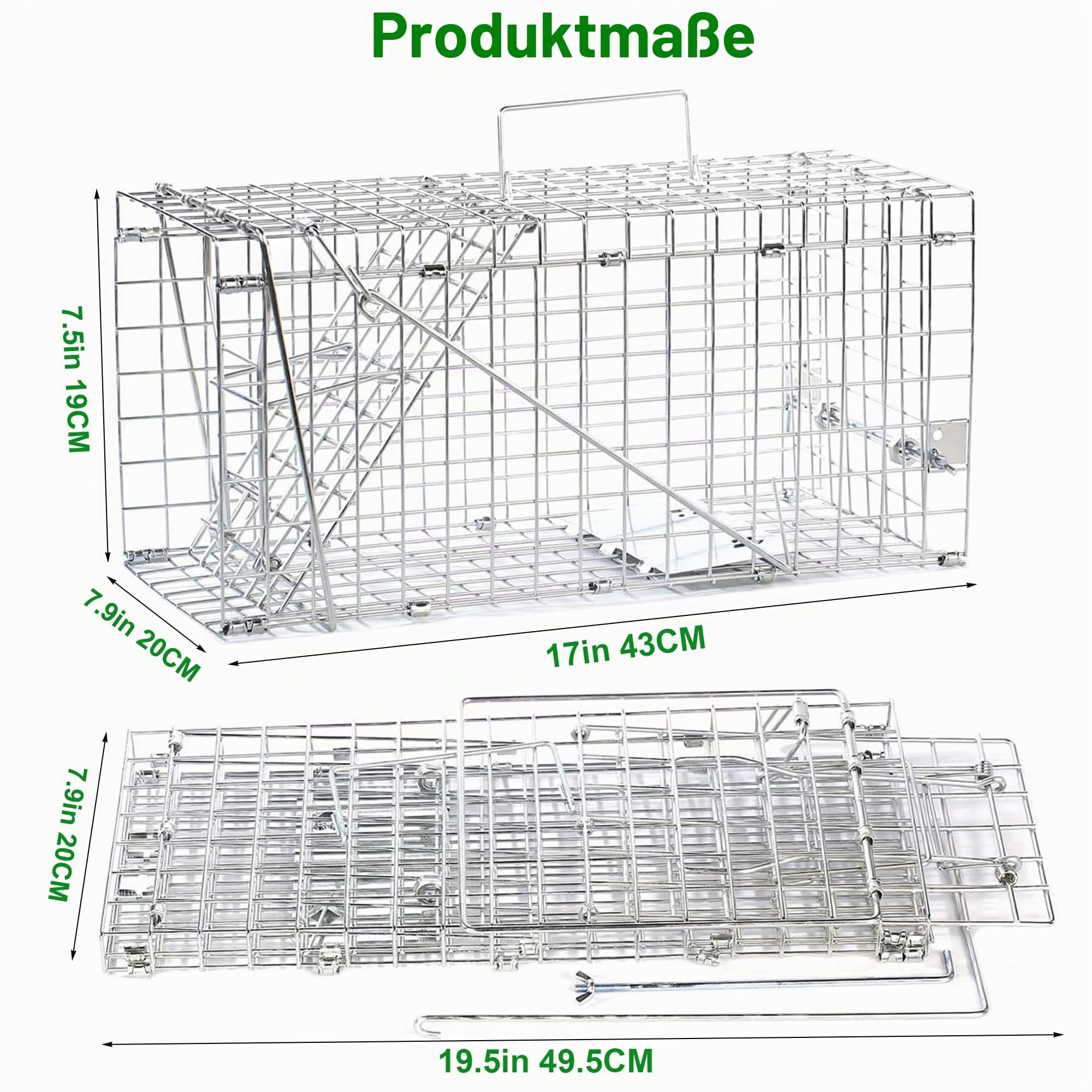 Rattenfalle Lebend, Mausefalle Lebendfalle XXXL 43 cm Groß Tierfreundlich & Wiederverwendbar - Faltbar - Mäuse Falle Lebend Käfig für Innen & Aussen - Rat Trap - 43cm x 20cm x 19cm