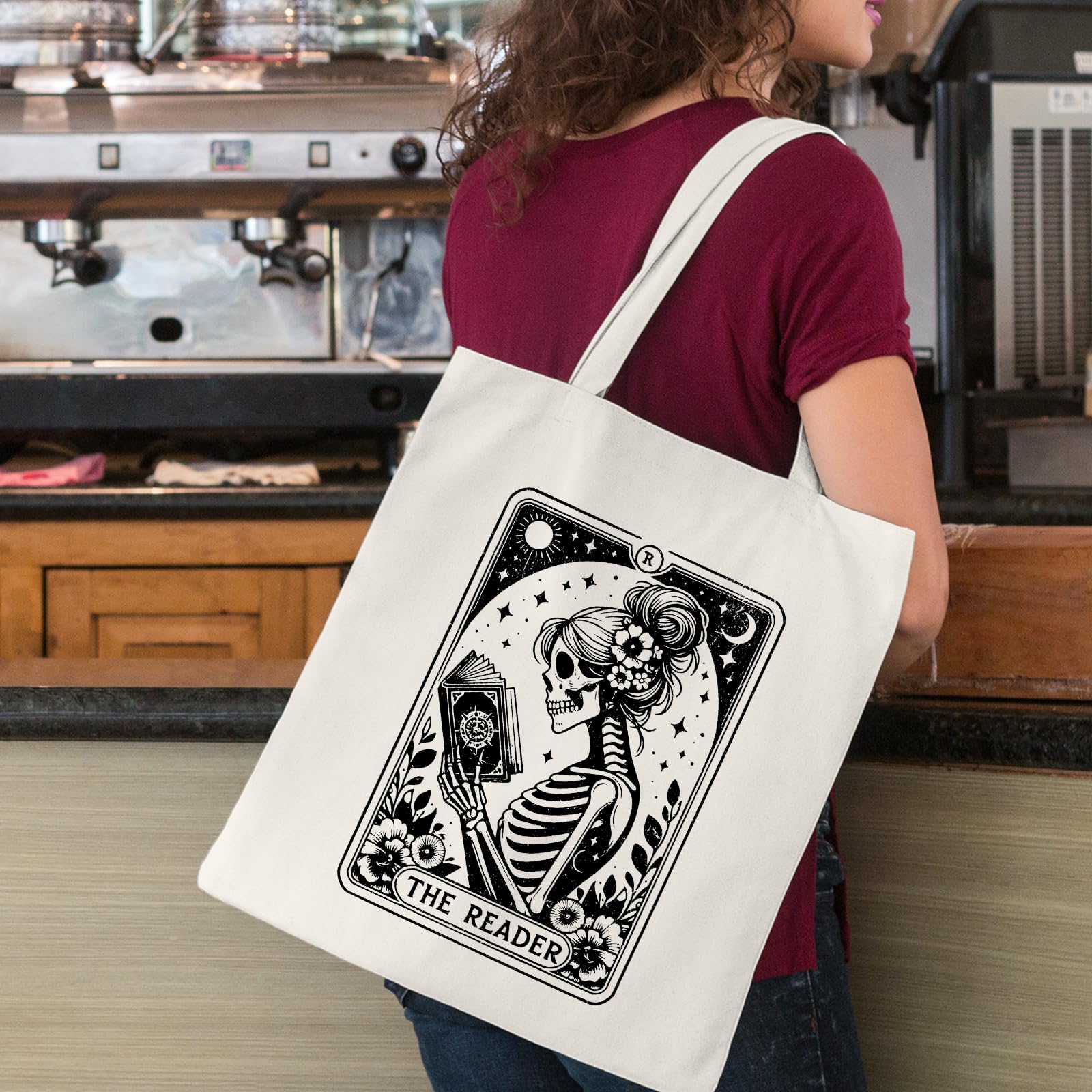 Mahrokh Canvas Book Tote Bag for Women, Book Lover Gifts, Reusable Grocery Bag with Inner Pocket, Cute Tote Bag Aesthetic for Gifts, Shopping & Beach C