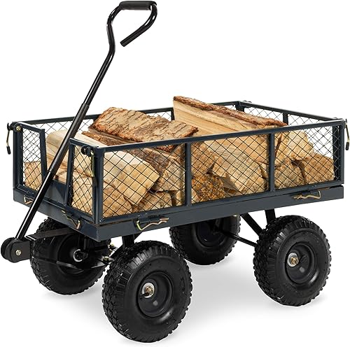 Miniatura 1 de Best Choice Products Carrito de jardín utilitario para césped, patio con capacidad de peso de 400 libras, lados extraíbles, mango largo, neumáticos