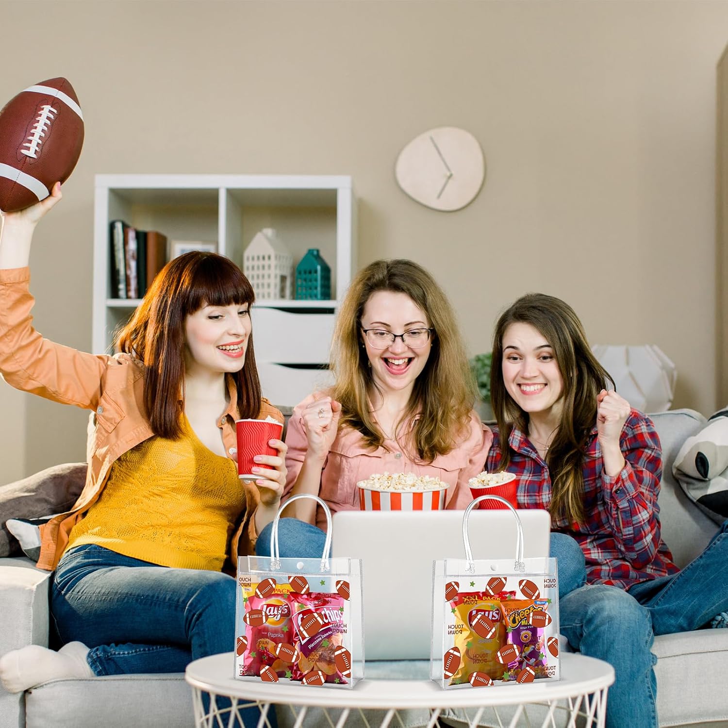 Aliceset 20 Pcs Football Goodie Bags with Handles PVC Clear Football Party Snack Bag for Team Birthday Sport Favor, 8 x 8 x 3.15'' - Image 5