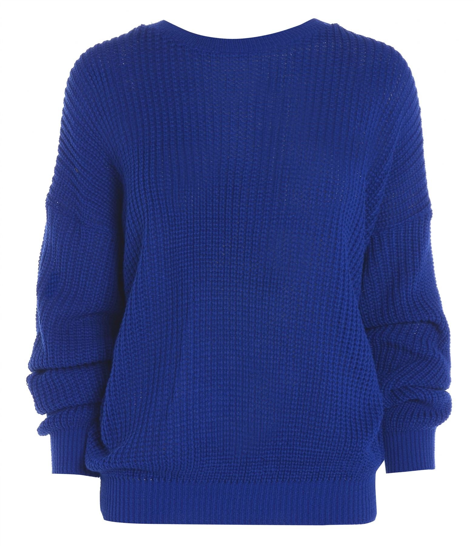 An Direct Women's Royal Blue Oversized Fishnet Knitted Baggy Chunky Jumper Loose Sweater Top (, 20-22)