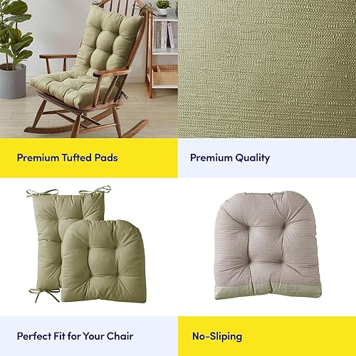 Vista 42 de Sweet Home Collection - Juego de cojines para silla mecedora (antideslizante, parte superior e inferior con lazos)