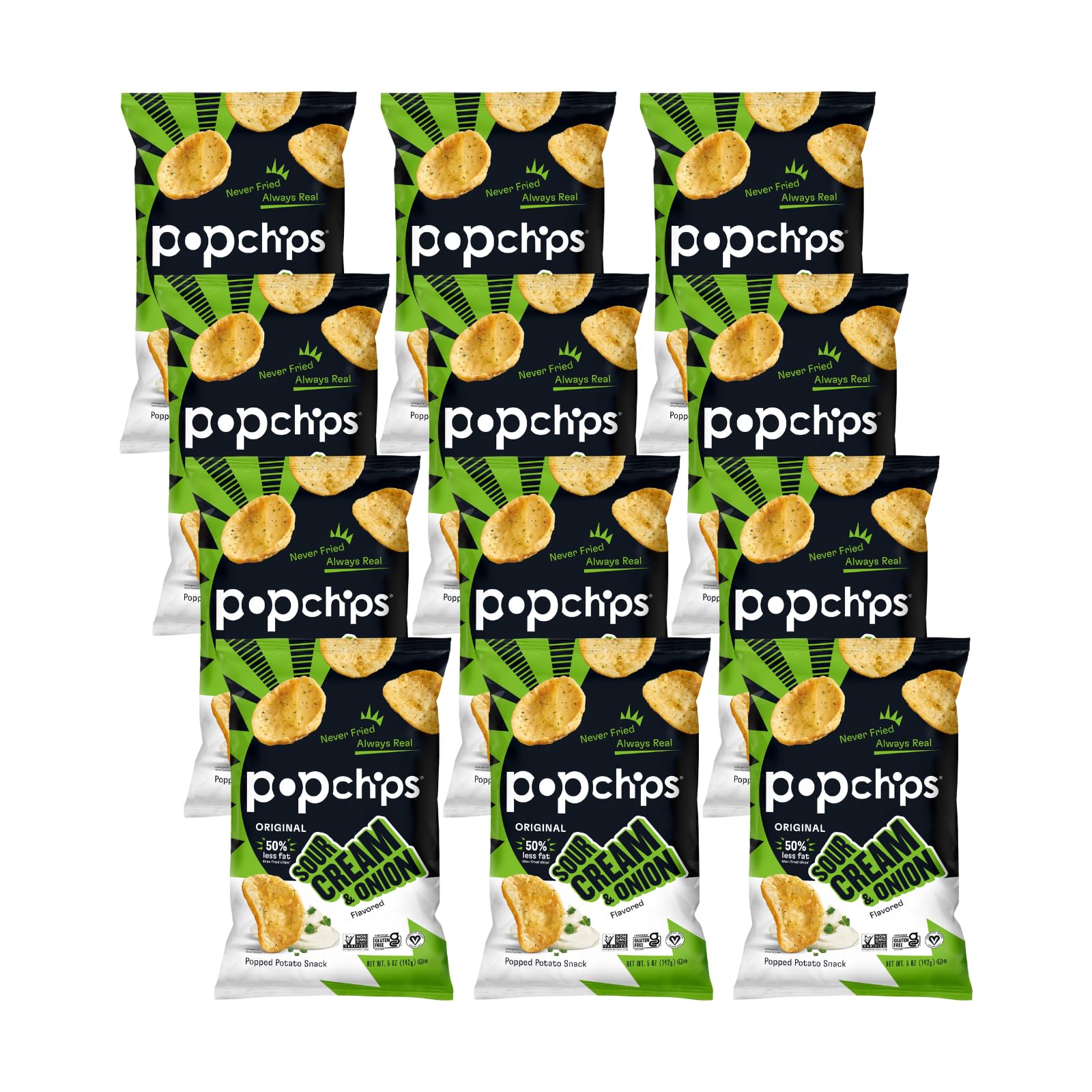 Popchips Potato Chips Sour Cream & Onion Potato Chips 5 Oz (Pack of 12)