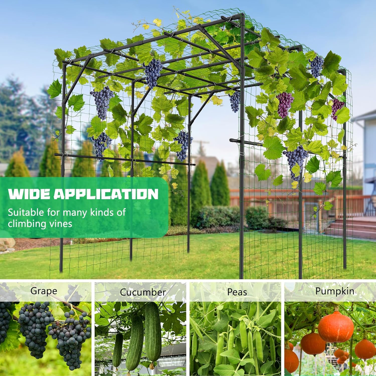 DoCred Large Garden Arch Trellis for Climbing Plants, 79'' H x 79'' L x 79'' W Outdoor Grape Vine Trellis Arch Arbor Gazebo, Grape Trellis for Climbing Plants, Courtyard and Garden Decoration, Black