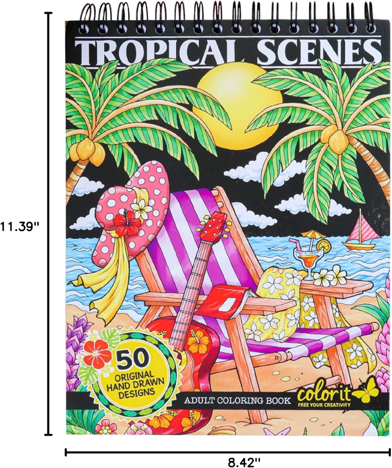 ColorIt Colorful Tropical Scenes Adult Coloring Book - 50 Single-Sided Designs, Thick Smooth Paper, Lay Flat Hardback Covers, Spiral Bound, USA Printed, Tropical Pages to Color - Teen Coloring Book