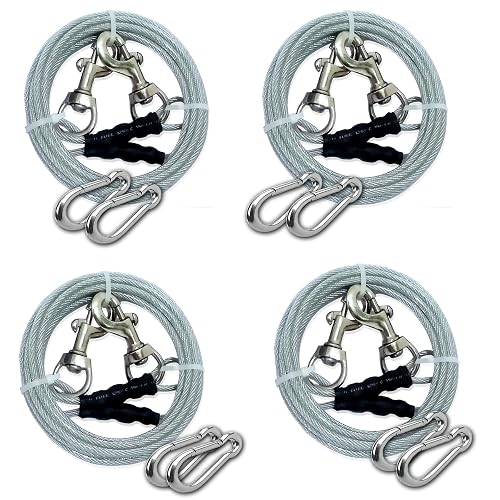 6Feet x 4pc DUBIDU Venyl Covered Heavy Duty Tie Out Cable for Dogs - Tangle-Free & Weather Resistant +7mm 2Carabiner