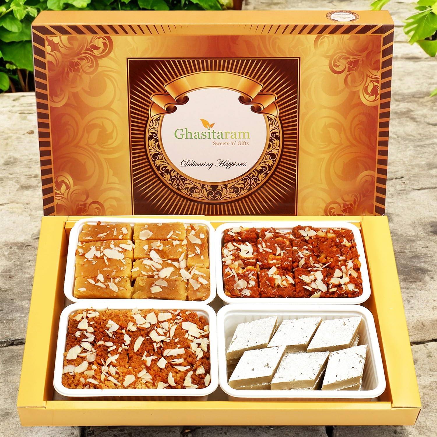 Ghasitaram Gifts Big Box of Kaju Katli, Mysore Pak, Dodha Barfi and Milk Cake |Gift for Diwali,Holi,Rakhi,Valentine,Christmas,Birthday,Anniversary,Gift for Her,Him,Mothers Day,Fathers Day| (B07X8821L9) Amazon Price History, Amazon Price Tracker