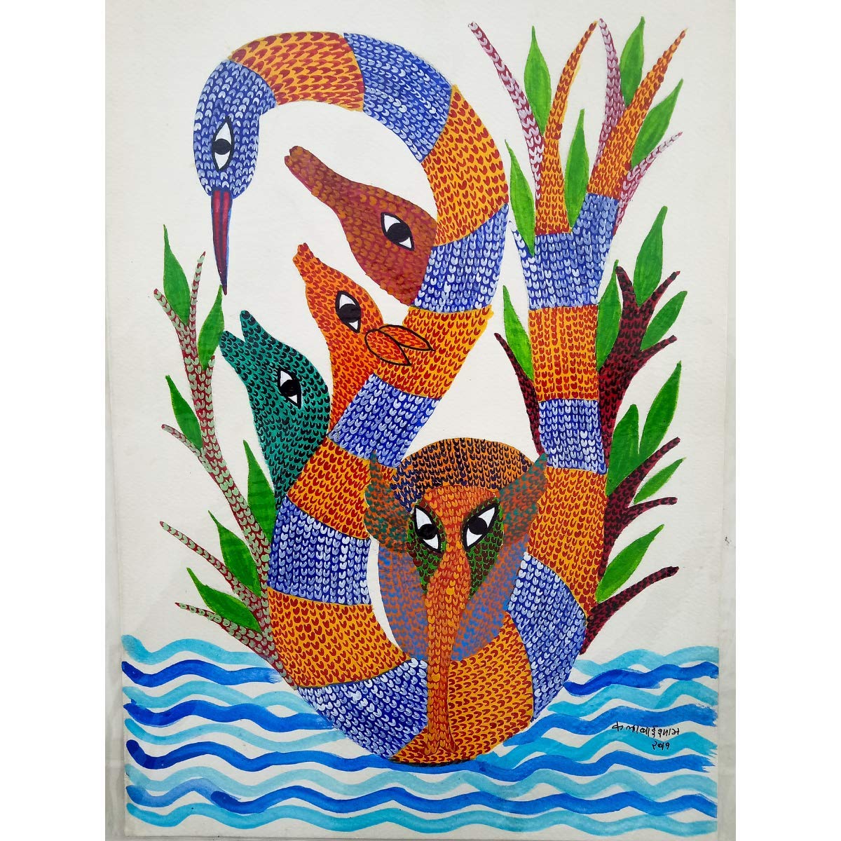 Nayaab Hand Made Gond Paintings The Sea Bird Tribal Hand Painting Traditional Gond Art