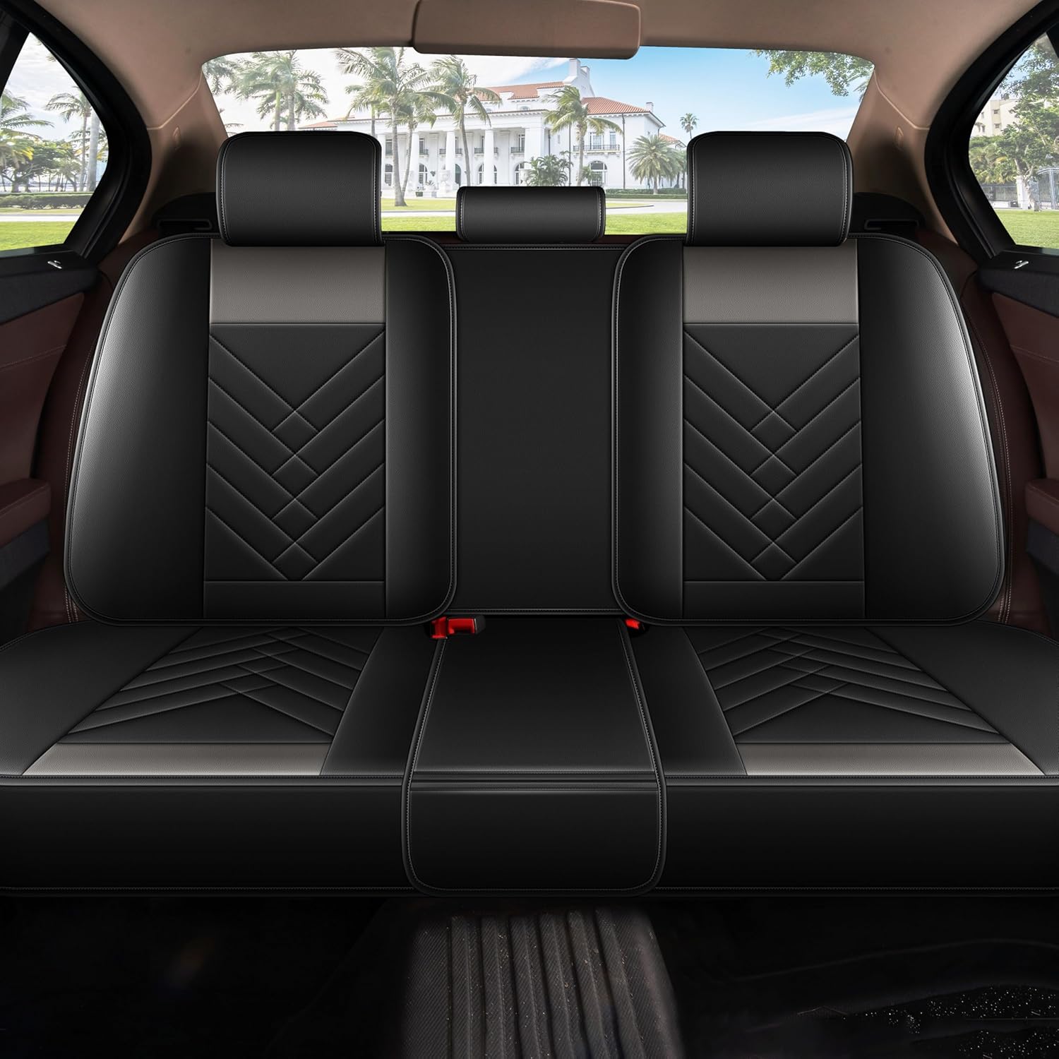 AOMSAZTO Car Seat Cover for Chevrolet Chevy Silverado 2007-2025 Full Set, Leather Car Seat Protector Waterproof, Non Slip Car Seat Cushion, Interior Seat Covers Automotive Accessories - Black&Grey