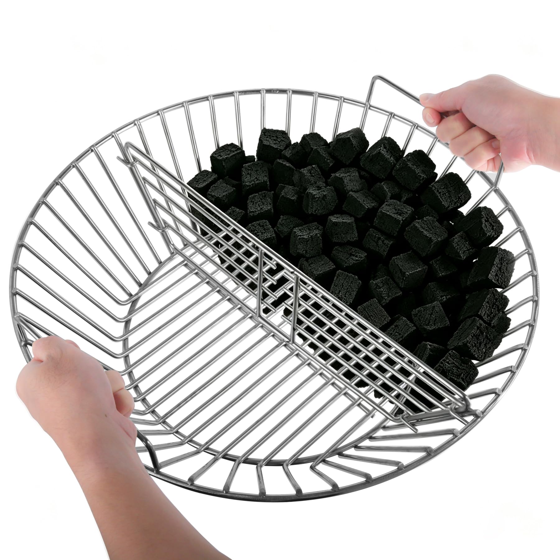 CANDANA Charcoal Ash Basket with 2-Piece Removable Divider, Stainless Steel Charcoal Basket for XL Big Green Egg and Kamado Joe 24-Inch Big Joe, Kamado Grill Accessories for Two-Zone Cooking