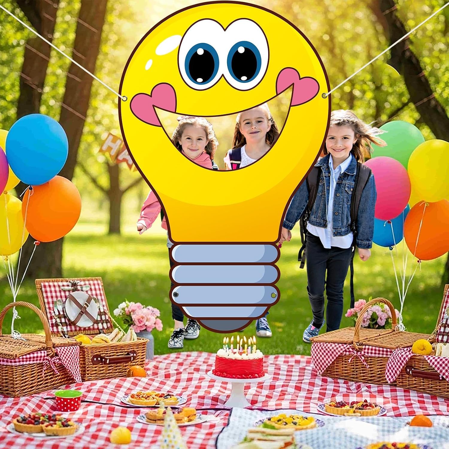 Wiooffen 59 x38 Inch Light Bulb VBS Photo Prop Party Decoration Lightbulb Photo Booth Prop Creative Innovation Think Backdrop for 2026 Vacation Bible Decorations Hanging Banner Decor