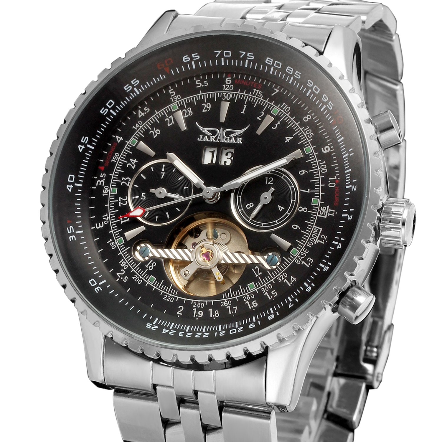 Forsining orologio da uomo automatico Tourbillon completo di calendario con cinturino JAG034M4S2