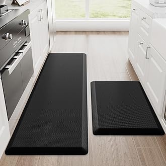 StepRite Kitchen Mats, 2PCS Kitchen Rugs, Cushioned Anti Fatigue Kitchen Mats for Floor, Non-Slip Standing Desk Mat, Waterproof Kitchen Rug Set for Kitchen, 20" x 32"+20" x 48"-Full 1 inch Thick,Black
