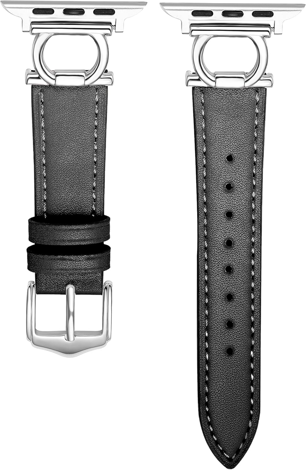 Unique O-Shape Metal Buckle Bands Compatible with Apple Watch Band 42mm 44mm 45mm 46mm Compatible with iWatch Series 10 9 8 7 6 5 4 SE (Black/Silver, 42mm(Series 3)/44mm/45mm/46mm/49mm)