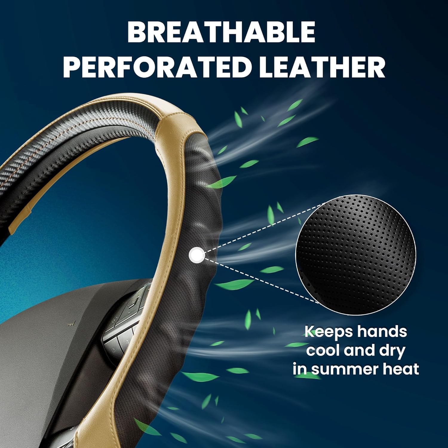 18-Inch RV Steering Wheel Cover for Class A Motorhome – Premium Leather Grip, Anti-Slip & Breathable Design, Comfort Motorhome Accessories for Long Trips, Universal RV Accessories Upgrade - Tan - Image 4