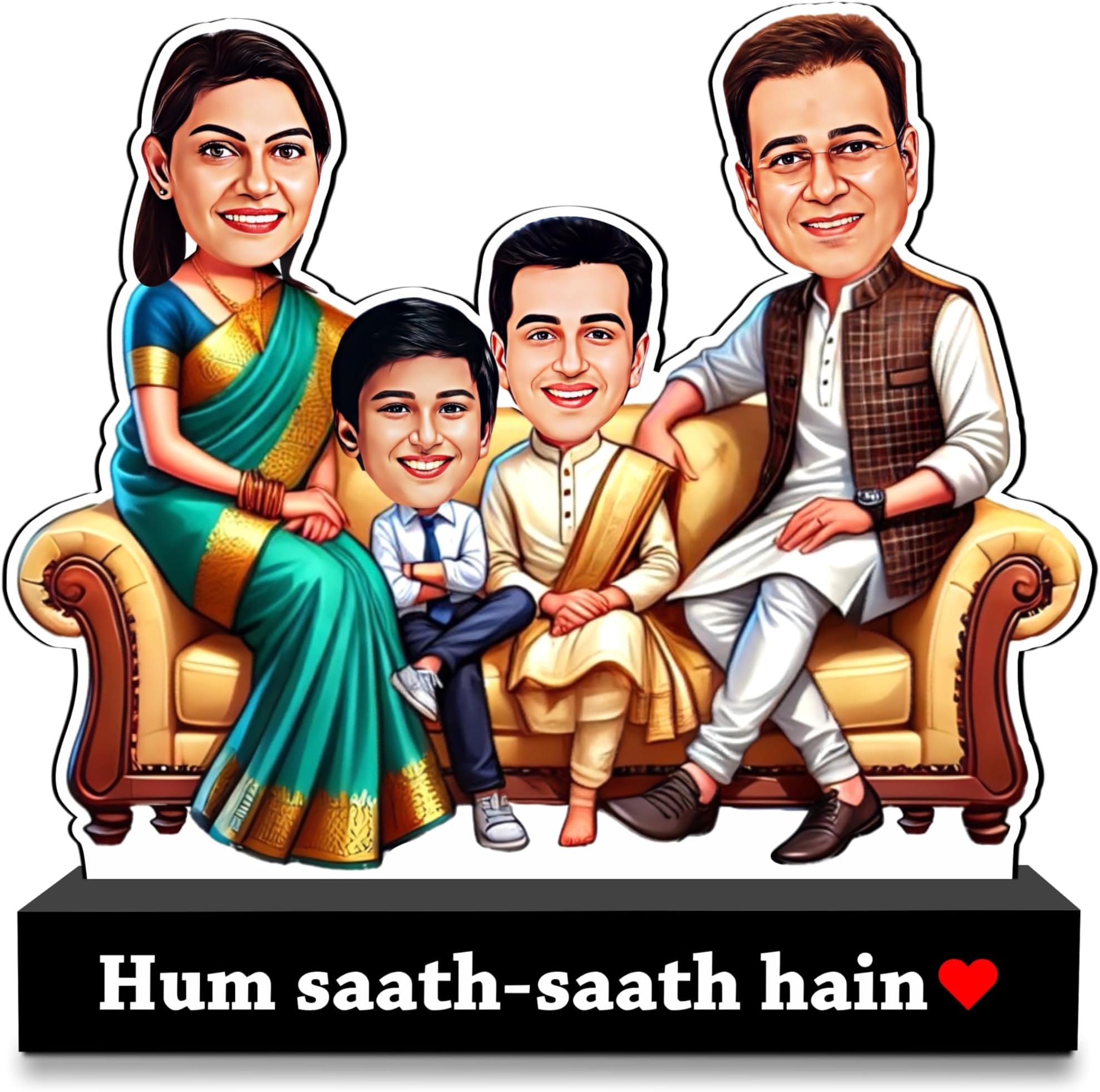 ZOCI VOCI Custom Family Caricature Standee � Personalized Cartoon Portrait | Funny Acrylic Gift with Quote | Home Decor, Anniversary, Birthday, Housewarming Gift (Hum Saath-Saath Hain)