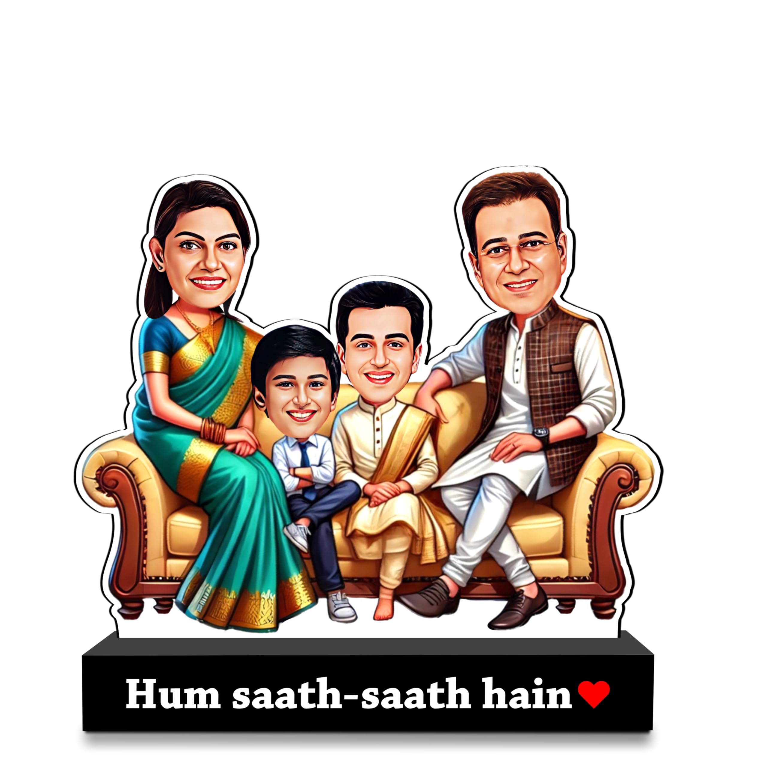 ZOCI VOCI Custom Family Caricature Standee � Personalized Cartoon Portrait | Funny Acrylic Gift with Quote | Home Decor, Anniversary, Birthday, Housewarming Gift (Hum Saath-Saath Hain)