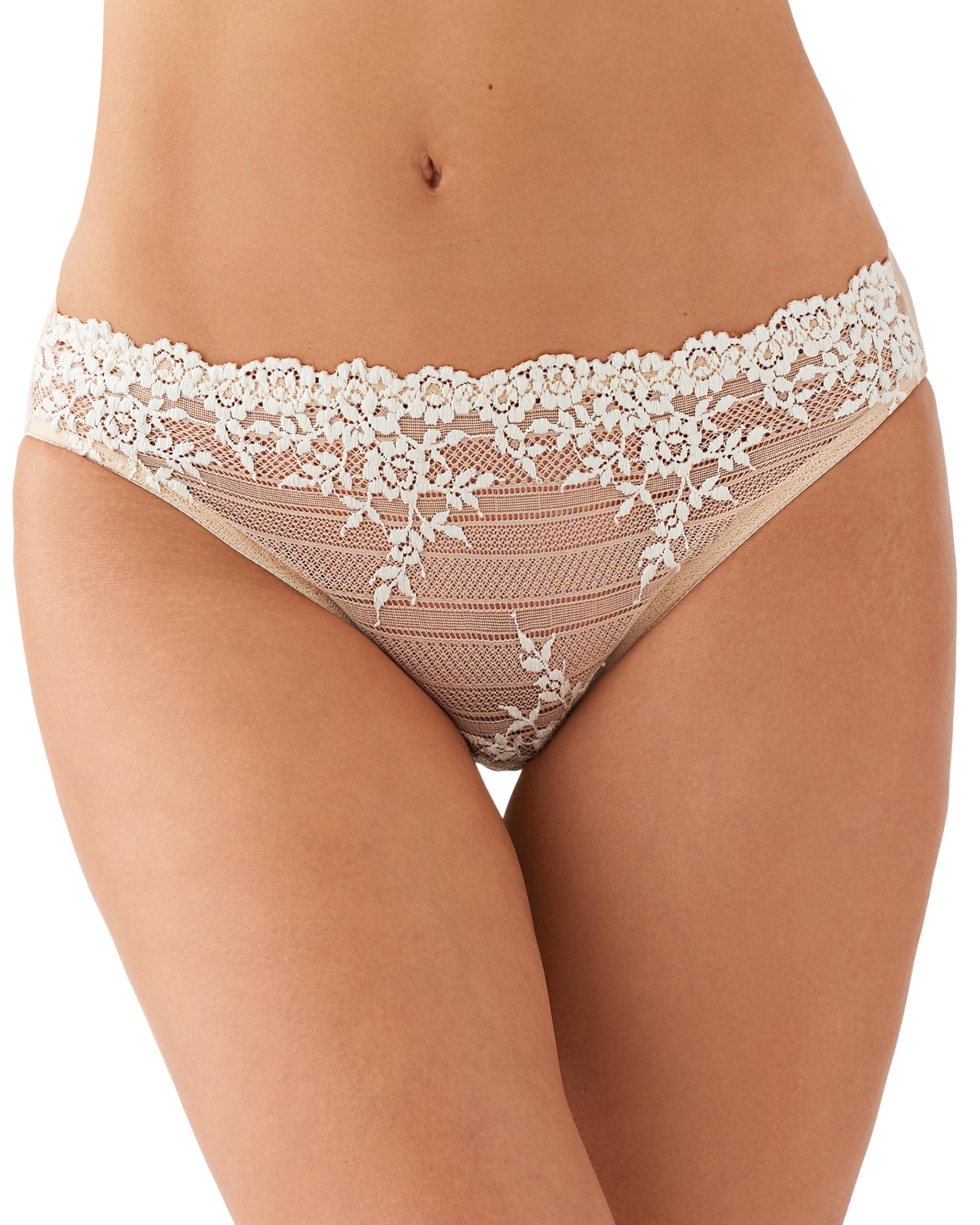 Wacoal Women's Embrace Lace Bikini Panty, Naturally Nude/Ivory, Large