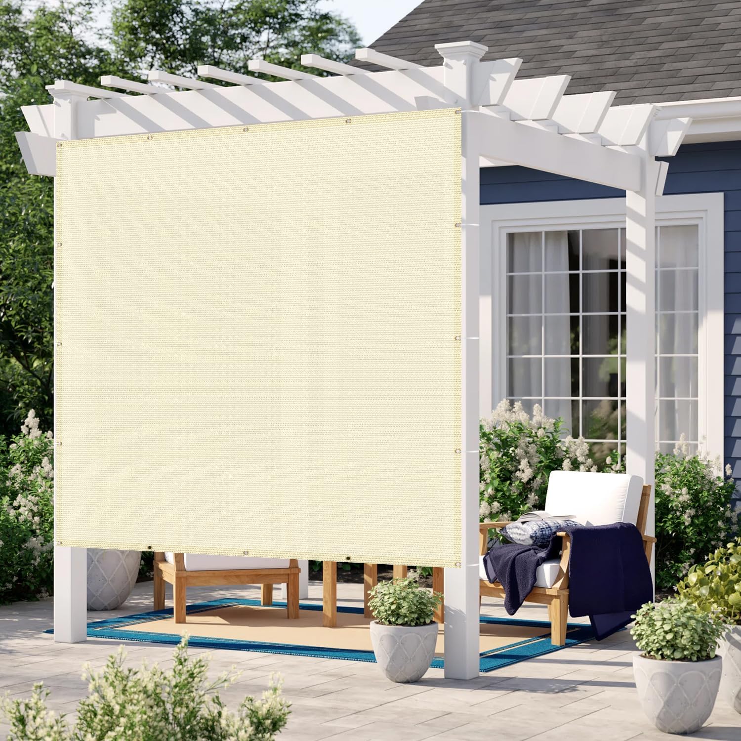 LOVE STORY Custom Size 7x10 FT Outdoor Sun Shade Cloth Pergola Shade Cover with Grommets 95% UV Protection for Patio, Butter Cream (Customized)