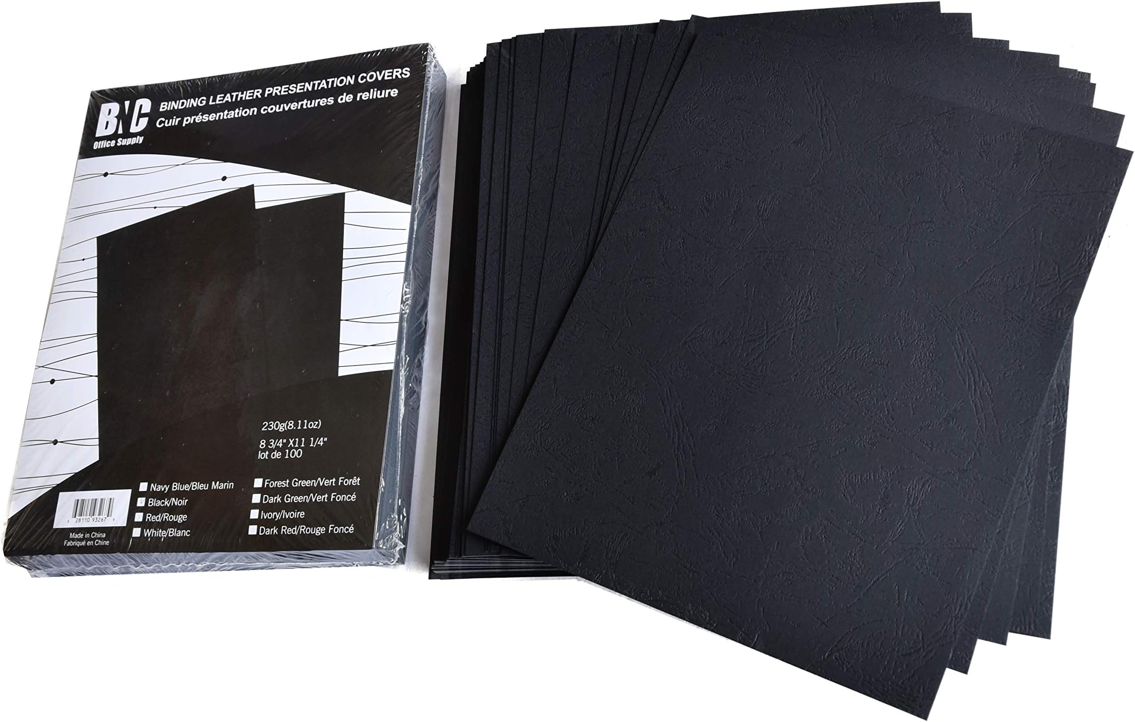 BNC Leather Texture Paper Binding Presentation Covers 8.75 Inches by 11.25 Inches, Pack of 100, Black Color